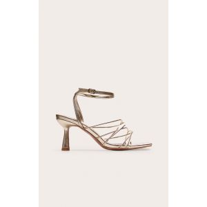 Sandales carrées en PU doré à bride matelassée et talon moyen, Doré - Taille 36