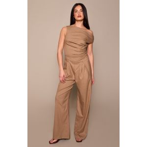 Femme Combinaison large asym&eacute;trique beige &agrave; fines rayures | Taille 44 - Taille 44