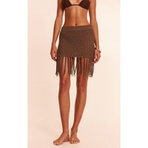 Femme Mini-jupe en maille style crochet chocolat à franges | Taille XS - Taille XS