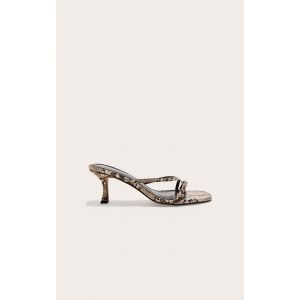 Mules style tongs carrées en PU imprimé serpent à talon aiguille moyen et brides, Imprimé Serpent - Taille 37