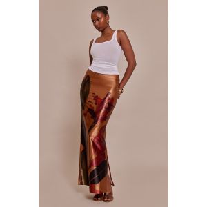 Femme Jupe longue satin&eacute;e stretch rose p&acirc;le fleurie | Taille 38 - Taille 38