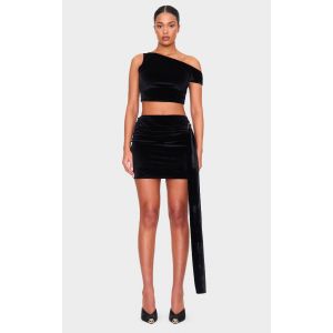 Tall Mini-jupe en velours noir à détail boucle, Noir - Taille 36