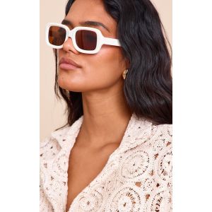 Lunettes de soleil épaisses carrées crème, Crème - Taille One Size