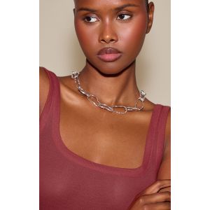 Collier abstrait argenté effet fondu à maillons en chaîne, Argenté - Taille One Size