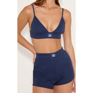 PrettyLittleThing Short de pyjama style boxer tonal bleu marine à emblème satiné, Bleu Marine - Taille L