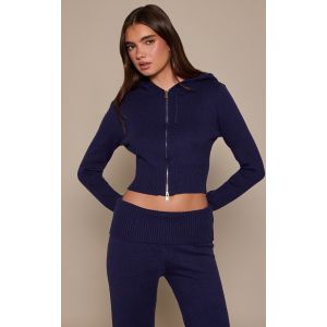 Femme Hoodie en maille tricot bleu marine &agrave; zip | Taille Small - Taille S