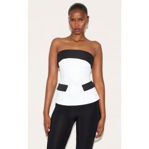 Bustier blanc à détail replié et poches contrastantes, Blanc - Taille 34