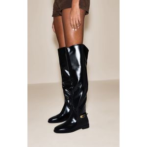Femme Bottes plates repliées vernies noires à boucles | Taille 36 - Taille 36