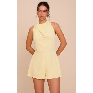 Combishort fluide en mousseline de soie jaune citron à détail foulard, Jaune Citron - Taille 34