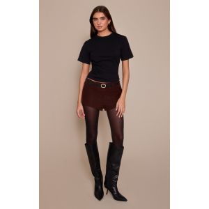 Femme Mini short tiss&eacute; bross&eacute; c&ocirc;tel&eacute; chocolat &agrave; ceinture | Taille 34 - Taille 34