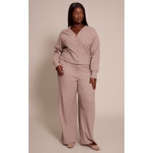 Femme Plus Pantalon large doux c&ocirc;tel&eacute; gris champignon &agrave; taille basse | Taille 46 - Taille 46