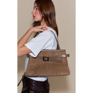 Femme Sac à main en suédine gris champignon à boucle - Taille One Size