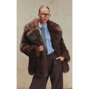 Femme Manteau mi-long oversize en fausse fourrure marron | Taille Medium - Taille M