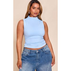 Femme Shape Top en Sculpt bleu ciel fronc&eacute; sur les c&ocirc;t&eacute;s &agrave; col bateau et soutien-gorge int&eacute;gr&eacute; | Taille 48 - Taille 48