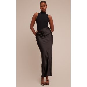 Femme Robe longue en mesh noir &agrave; col nageur et jupe satin&eacute;e | Taille 44 - Taille 44