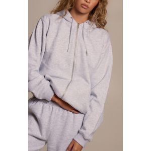 Femme Hoodie oversize en sweat gris cendr&eacute; &agrave; zip | Taille Medium - Taille M
