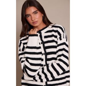 Femme Cardigan mono en maille tricot ray&eacute;e en m&eacute;lange en effet laine Noir | Taille XS - Taille XS