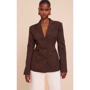 Femme Blazer marron fonc&eacute; &agrave; dos cintr&eacute; et simple boutonni&egrave;re | Taille 36 - Taille 36