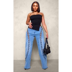 Femme Shape Jean large bleu clair à lacets avant et taille élimée | Taille 36 - Taille 36