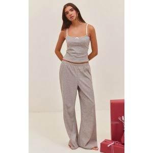 Femme Ensemble de pyjama débardeur et pantalon très doux chocolat à rayures | Taille XS - Taille XS