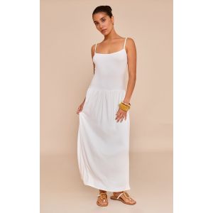 Femme Petite Robe longue fluide c&ocirc;tel&eacute;e blanche &agrave; bretelles fines | Taille Small - Taille S