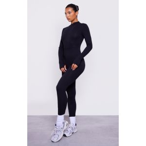 Femme Combinaison moulante noire en coton à zip frontal | Taille 44 - Taille 44