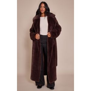 Femme Tall Manteau long en fausse fourrure chocolat à taille nouée | Taille XS - Taille XS