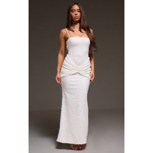 Femme Robe longue blanche bretelles fines &agrave; sequins et partie superpos&eacute;e | Taille 36 - Taille 36