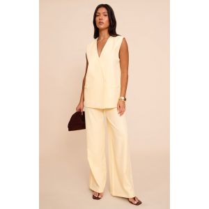 Femme Pantalon tr&egrave;s large tiss&eacute; jaune beurre pliss&eacute; &agrave; taille mi-haute | Taille 36 - Taille 36