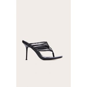 Mules carrées pointure large en mesh doublé noir style tongs à talon aiguille, Noir - Taille 37