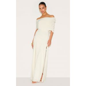 Petite Robe longue moulante doublée blanche à col bardot et épaule unique, Blanc - Taille M