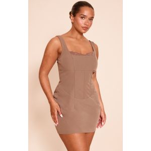 Femme Shape Mini robe de tailleur café au lait à col carré | Taille 46 - Taille 46
