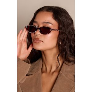 Femme Lunettes de soleil fines ovales chocolat &agrave; pois - Taille One Size