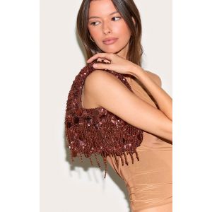 Mini sac à main bronze à sequins et franges, Bronze - Taille One Size