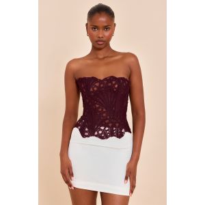 Corset en dentelle texturée prune foncé transparente fleurie, Prune foncé - Taille 34