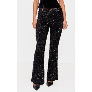 Femme Pantalon flare en velours noir &agrave; sequins | Taille 42 - Taille 42