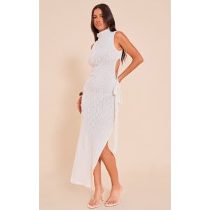Petite Robe longue en maille tricot crème nouée sur le côté, Crème - Taille 34