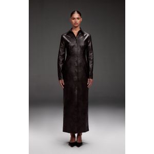 Femme Robe longue en PU d&eacute;lav&eacute; noir &agrave; boutons | Taille 32 - Taille 32