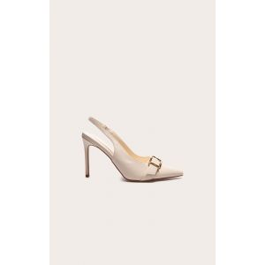 Escarpins pointure large en PU crème à talon aiguille haut et bride derrière, Crème - Taille 37