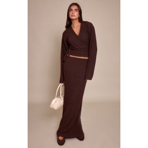 Femme Jupe longue bross&eacute;e marron fonc&eacute; &agrave; taille &eacute;lastique | Taille 38 - Taille 38