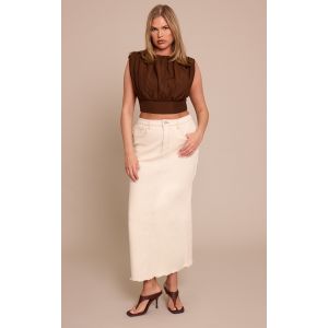 Femme Shape Jupe longue droite en jean stretch &eacute;cru Ecru | Taille 48 - Taille 48