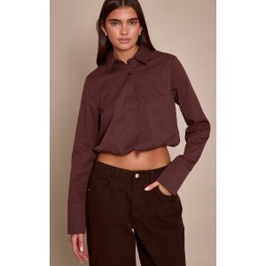 Femme Chemise tiss&eacute;e chocolat fonc&eacute; &agrave; ourlet bouffant | Taille 42 - Taille 42
