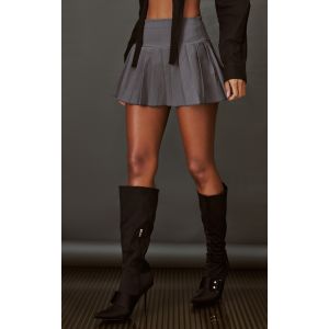 Micro jupe taille basse tissée stretch plissée gris anthracite, Gris Charbon - Taille 42