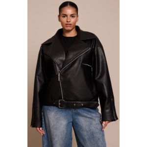 Femme Plus Veste motard oversize PU noir | Taille 50 - Taille 50