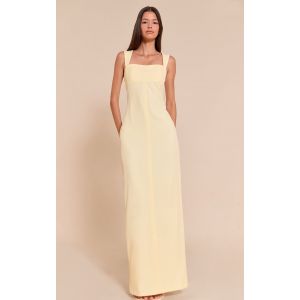 Femme Robe de tailleur longue tissée jaune beurre à bretelles fines | Taille 40 - Taille 40