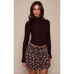 Femme Petite Jupe en mesh chocolat &agrave; pois et volants | Taille Small - Taille S