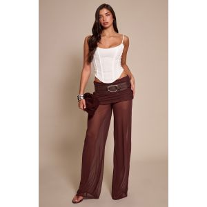 Femme Pantalon large flare en mesh chocolat &agrave; partie repli&eacute;e large | Taille 42 - Taille 42