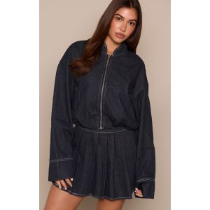 Femme Veste bomber courte en jean indigo &agrave; ourlet bulle | Taille 36 - Taille 36
