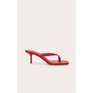 Mules style tongs carrées en PU rouge à talon moyen aiguille, Rouge - Taille 36