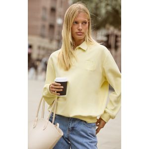 Femme Sweat-shirt polo tiss&eacute; cr&egrave;me au beurre &agrave; logo brod&eacute; et boutons | Taille Medium - Taille M